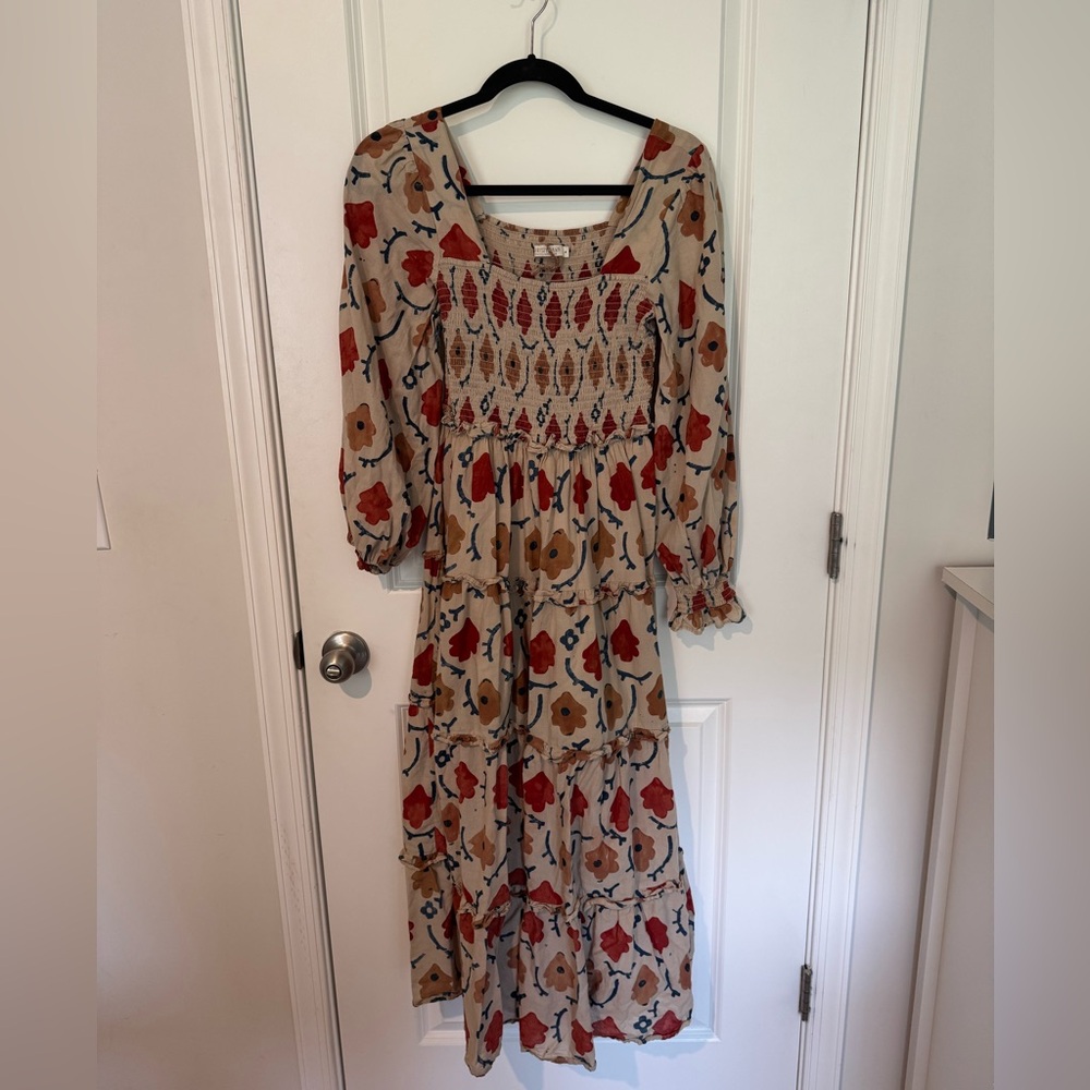 Christy Dawn Red and Cream Long Sleeve Dress